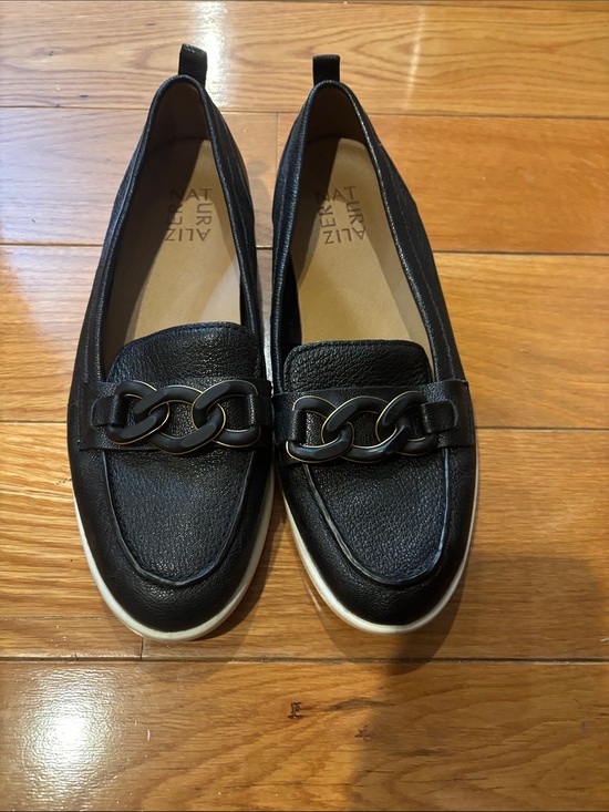 Naturalizer Shoes - Naturalizer Black Leather Chain-Trim Loafers